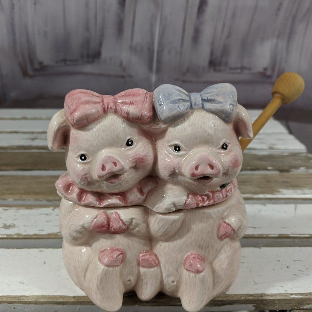 Sunshine Pig Honey Jar‎ Jug Canister Swine Ceramic